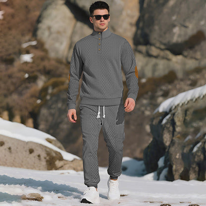 🔥Kostenloser Versand 🔥Lässiges Jacquard-Oberteil mit Stehkragen und Hose mit elastischen Bündchen