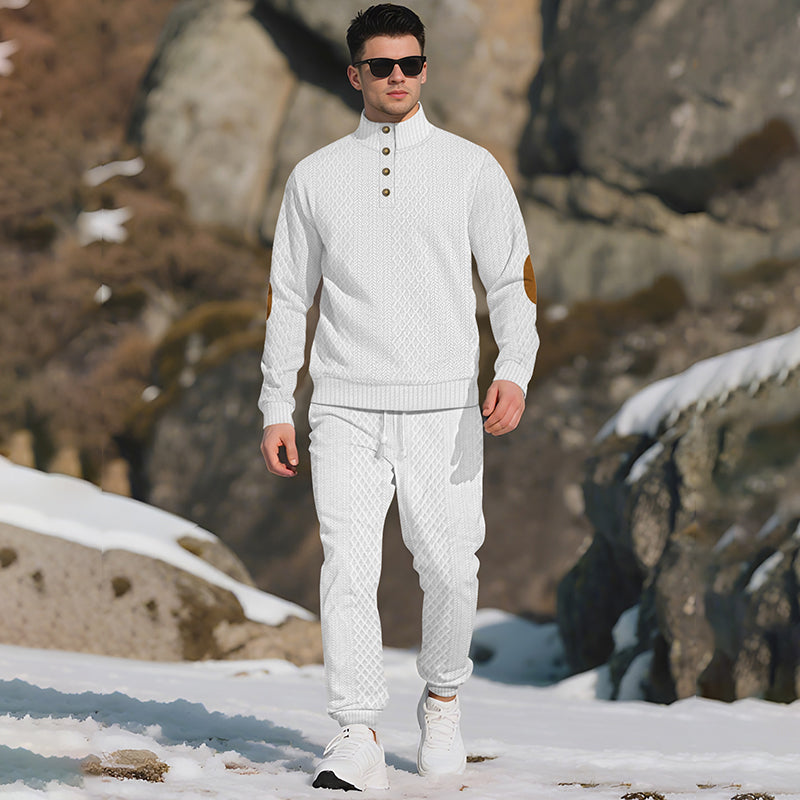 🔥Kostenloser Versand 🔥Lässiges Jacquard-Oberteil mit Stehkragen und Hose mit elastischen Bündchen