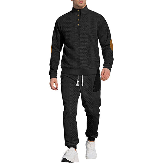 🔥Gratis frakt 🔥Avslappet jacquardtopp med ståkrage og bukser med elastiske mansjetter