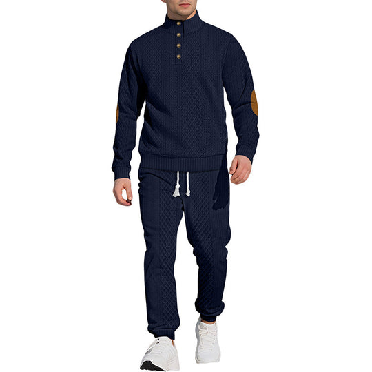 🔥Gratis frakt 🔥Avslappet jacquardtopp med ståkrage og bukser med elastiske mansjetter