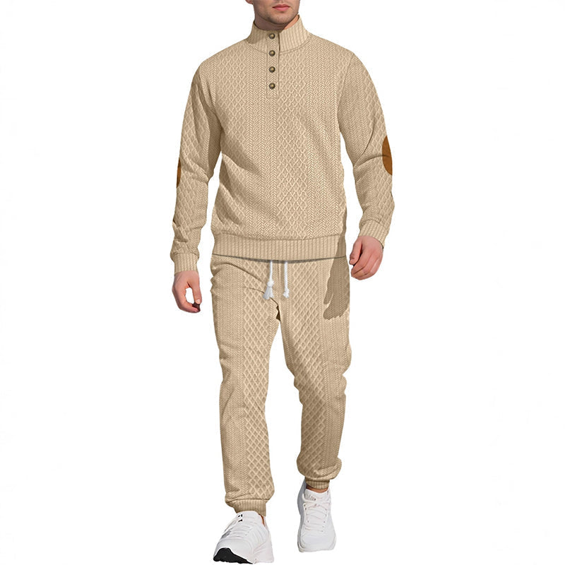 🔥Gratis frakt 🔥Avslappet jacquardtopp med ståkrage og bukser med elastiske mansjetter