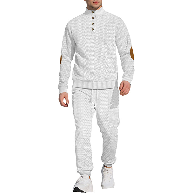 🔥Gratis frakt 🔥Avslappet jacquardtopp med ståkrage og bukser med elastiske mansjetter