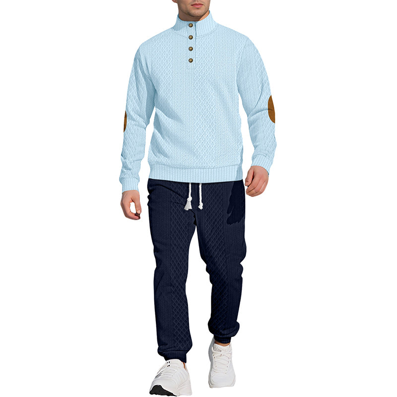 🔥Gratis frakt 🔥Avslappet jacquardtopp med ståkrage og bukser med elastiske mansjetter