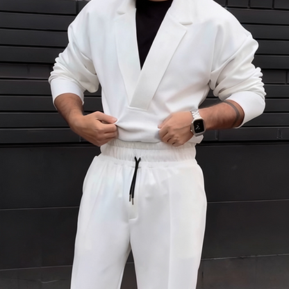 Lässiges Herren-Set: Oberteil mit Reverskragen und Hose mit Kordelzug（Kostenloser Versand）