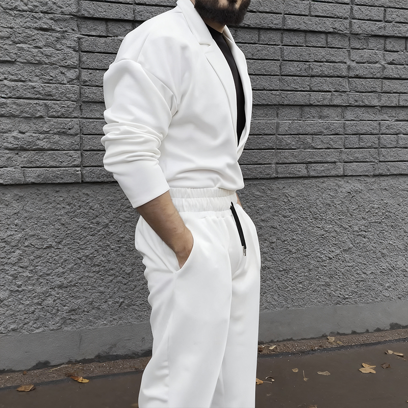 Lässiges Herren-Set: Oberteil mit Reverskragen und Hose mit Kordelzug（Kostenloser Versand）