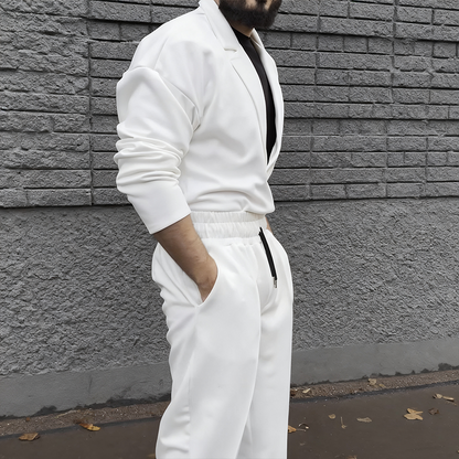 Lässiges Herren-Set: Oberteil mit Reverskragen und Hose mit Kordelzug（Kostenloser Versand）