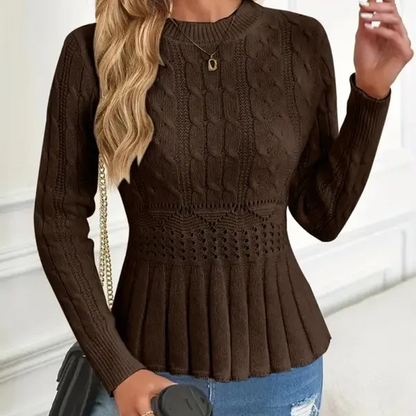 🎅🔥Kauf 2 Artikel versandkostenfrei⏳Damen Pullover mit grobem Strick, Rundhalsausschnitt und Peplum-Saum