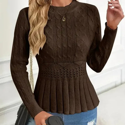 🎅🔥Kauf 2 Artikel versandkostenfrei⏳Damen Pullover mit grobem Strick, Rundhalsausschnitt und Peplum-Saum