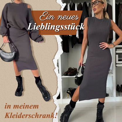 ✨ LETZTER TAG VERKAUF 50% RABATT ✨Damen-Set mit Sweatshirt mit schrägen Schultern und ärmellosem Kleid
