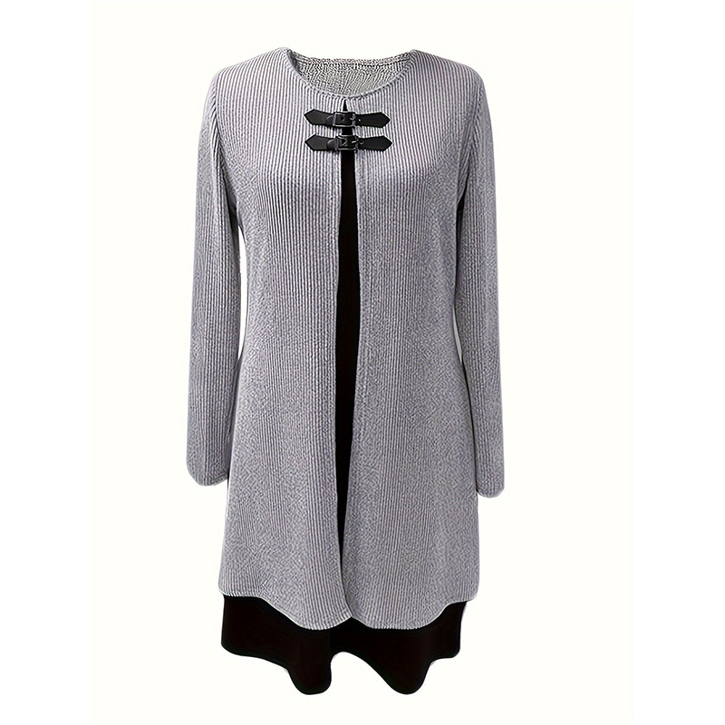 💃🌸Damenkleid in A-Linie, knielang, mit angedeutetem Zweiteiler-Look