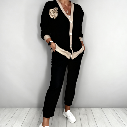 🔥Zeitlich begrenztes Angebot – 2-teiliges Set für Damen, bestehend aus einem lässigen Oberteil mit V-Ausschnitt und einer Hose mit hoher Taille