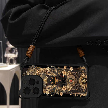 Handyhülle mit schwarzem Katzen- und Goldmuster Hülle für iPhone🎁KOSTENLOSES Umhängeband