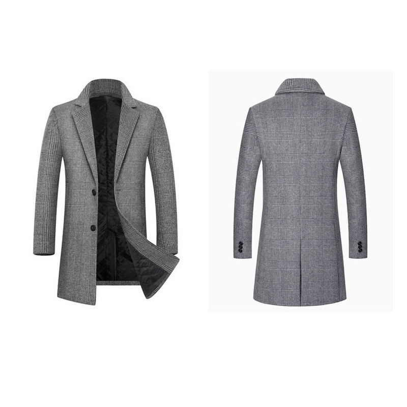 Men's Warm Plaid Lapel Fitted Trench Coat