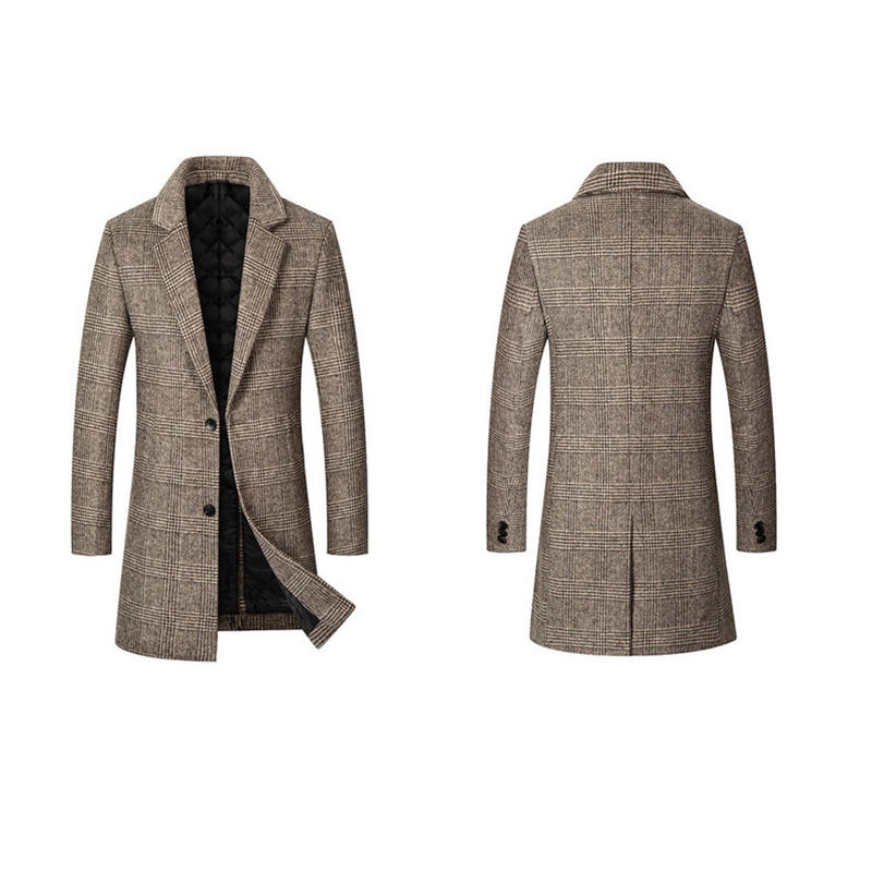 Men's Warm Plaid Lapel Fitted Trench Coat