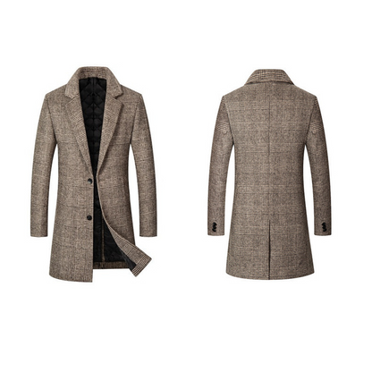 Men's Warm Plaid Lapel Fitted Trench Coat