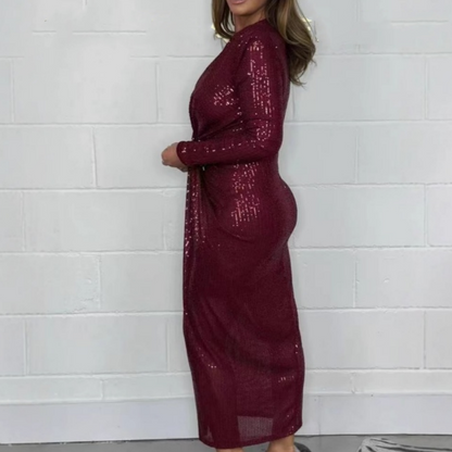 ⏳Black Friday Sale: 50% OFF-Time-Limited Special⏰Women V-neck Pleated Sequined Slit Elegant Temperament Evening Party Dress