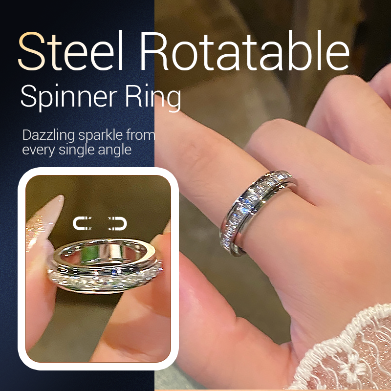 💖Drehbarer Spinner-Ring aus Titanstahl mit Zirkonia