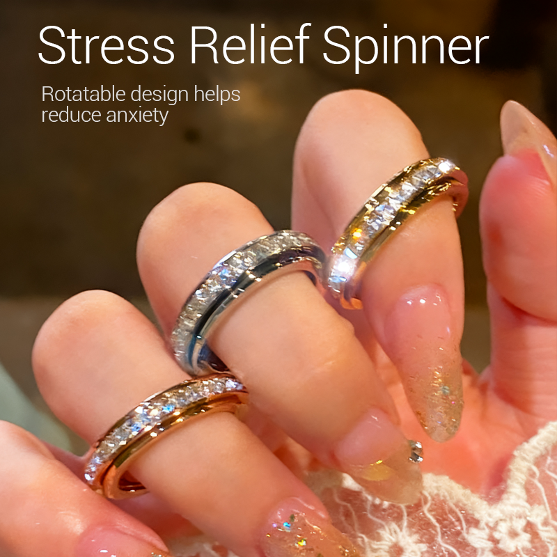 💖Drehbarer Spinner-Ring aus Titanstahl mit Zirkonia