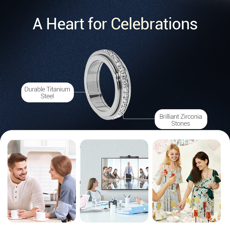 💖Drehbarer Spinner-Ring aus Titanstahl mit Zirkonia