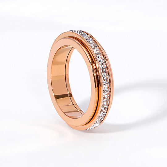 💖Drehbarer Spinner-Ring aus Titanstahl mit Zirkonia
