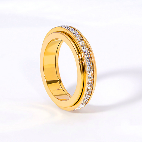 💖Drehbarer Spinner-Ring aus Titanstahl mit Zirkonia
