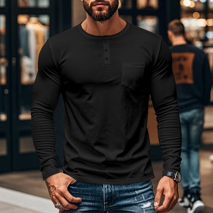 Men’s Slim Fit Henley Long Sleeve T-Shirt