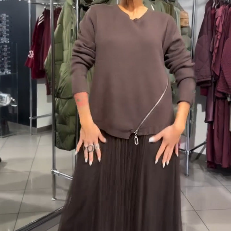 👗Damen-Strickoberteil & Tüll-Netzkleid-Set🚀Versandkostenfrei