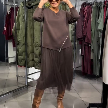 👗Damen-Strickoberteil & Tüll-Netzkleid-Set🚀Versandkostenfrei