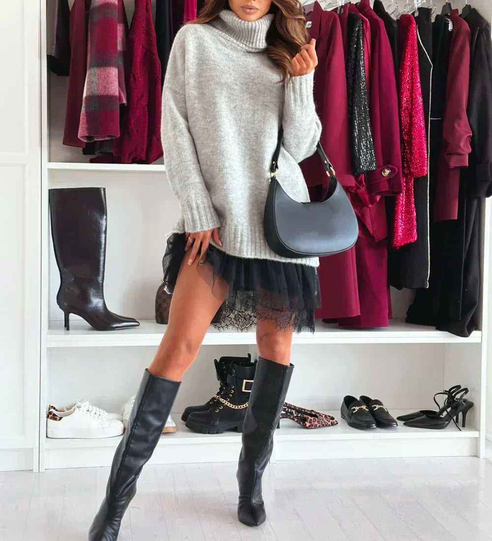 ❄️Hot Sale 50% OFF!!⚡Turtleneck Sweater Mini Dress Set
