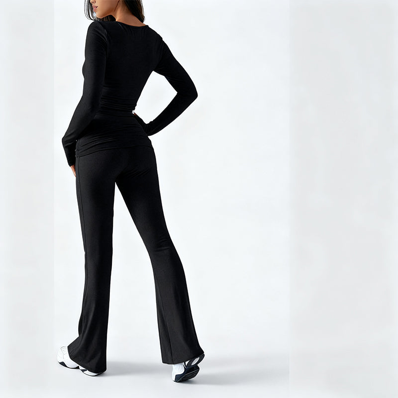 Women's 2-Piece Long Sleeve Crop Top & Flare Pants Set