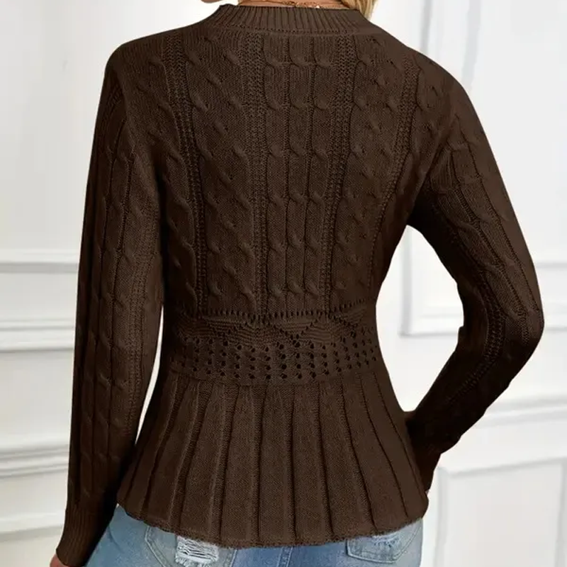 Damen Pullover mit grobem Strick, Rundhalsausschnitt und Peplum-Saum