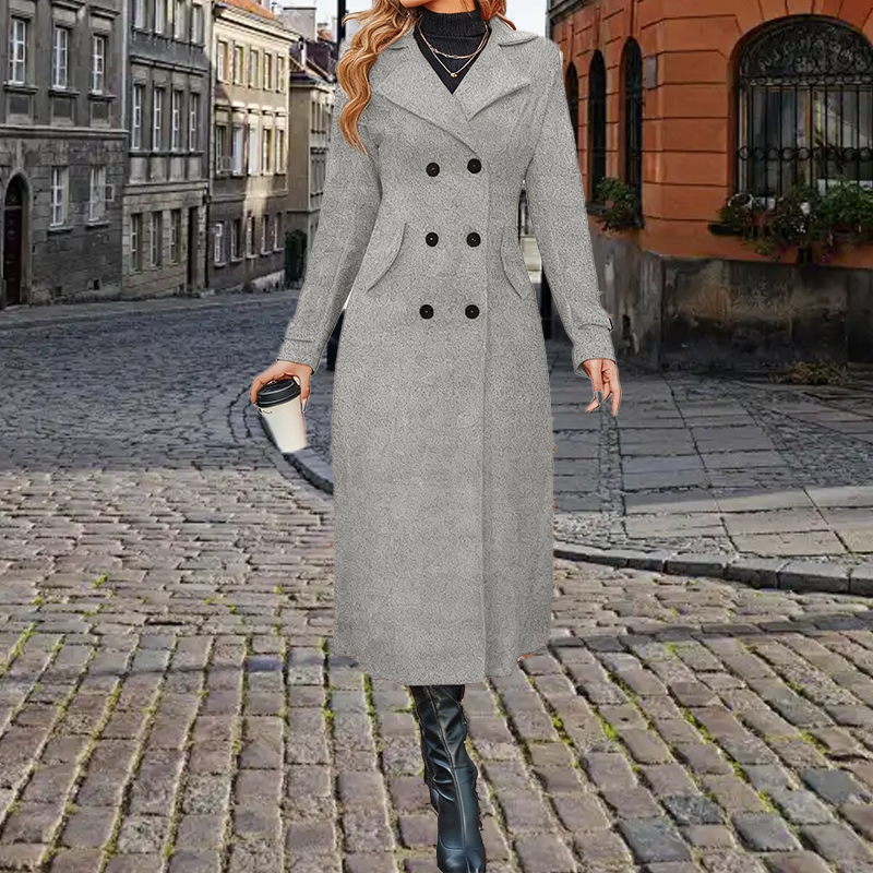 🔥Black-Friday-Mega-Angebot – 50 % Rabatt!🔥Langer warmer Mantel mit Doppelreihe für Damen