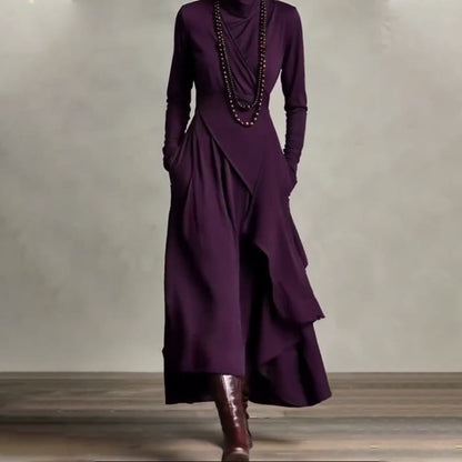 ⏳Black Friday Sale: 50% OFF-Time-Limited Special⏰ Women's Elegant High-Neck Asymmetrical Maxi Dress – Draped Design for Effortless Charm!