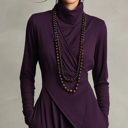 ⏳Black Friday Sale: 50% OFF-Time-Limited Special⏰ Women's Elegant High-Neck Asymmetrical Maxi Dress – Draped Design for Effortless Charm!