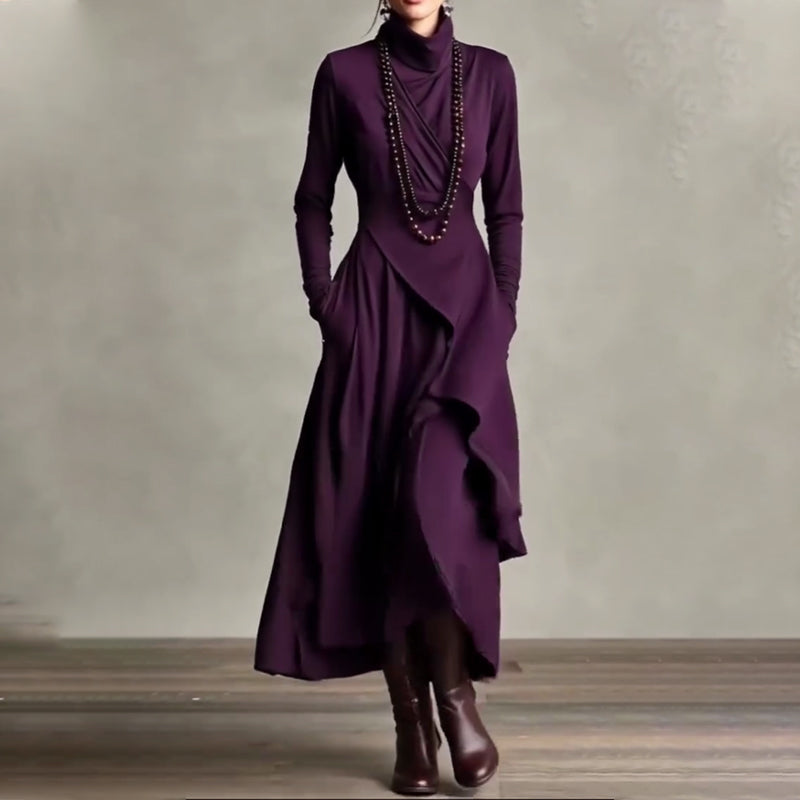 ⏳Black Friday Sale: 50% OFF-Time-Limited Special⏰ Women's Elegant High-Neck Asymmetrical Maxi Dress – Draped Design for Effortless Charm!