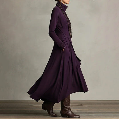 ⏳Black Friday Sale: 50% OFF-Time-Limited Special⏰ Women's Elegant High-Neck Asymmetrical Maxi Dress – Draped Design for Effortless Charm!