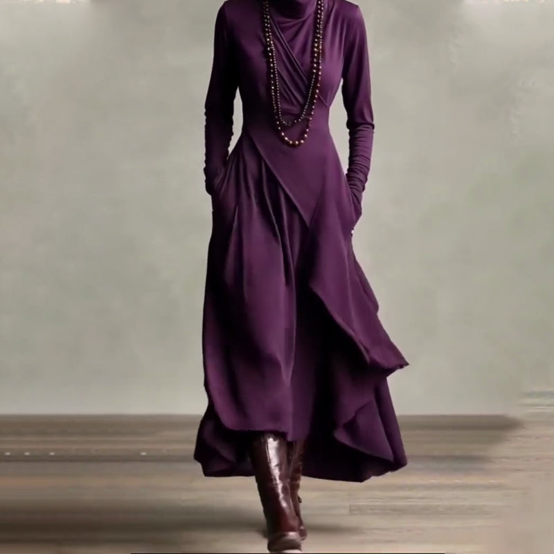 ⏳Black Friday Sale: 50% OFF-Time-Limited Special⏰ Women's Elegant High-Neck Asymmetrical Maxi Dress – Draped Design for Effortless Charm!