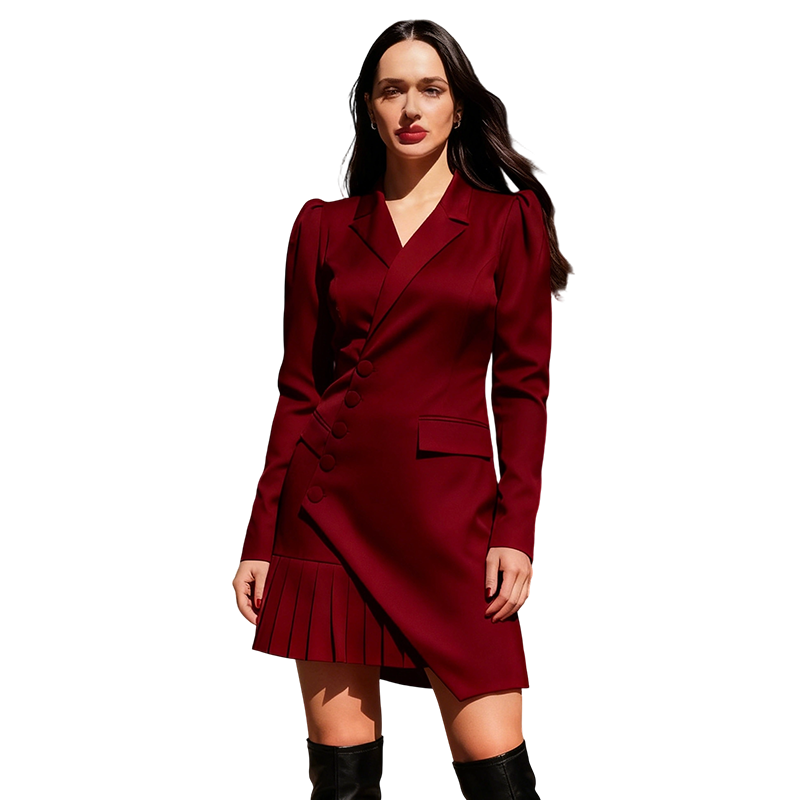 🖤Black Friday 50 % Rabatt 💥Mini-Blazerkleid mit Knopfleiste und Falten
