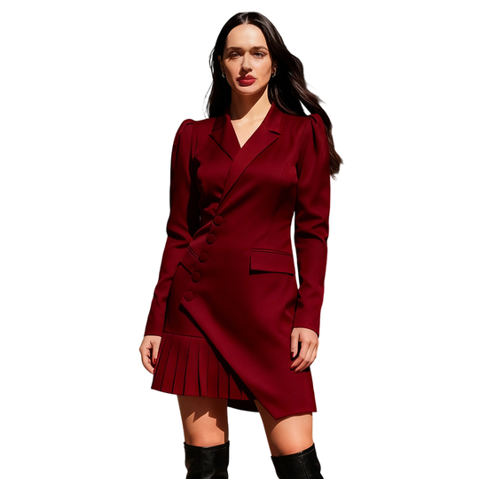 🖤Black Friday 50 % Rabatt 💥Mini-Blazerkleid mit Knopfleiste und Falten