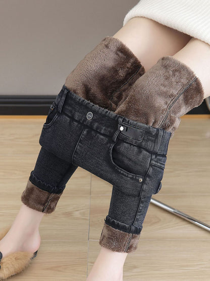 🔥2025 Black Friday Sale - 49% Rabatt🔥Damen Hoch Taille Schlank Dehnen Warme Röhrenjeans