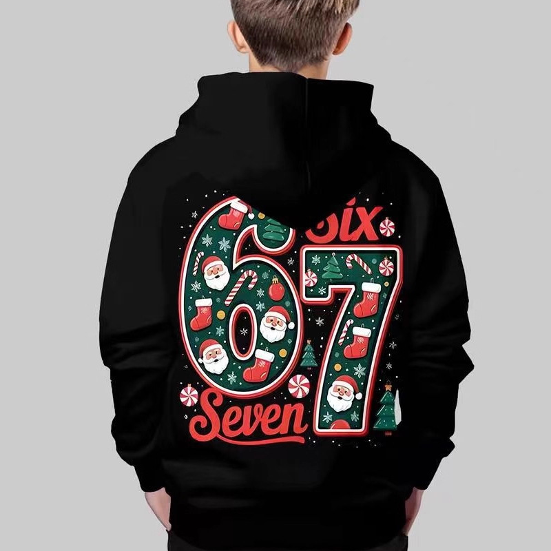 Kinder Weihnachts-Kapuzenpullover mit „67“ Grafik-Print