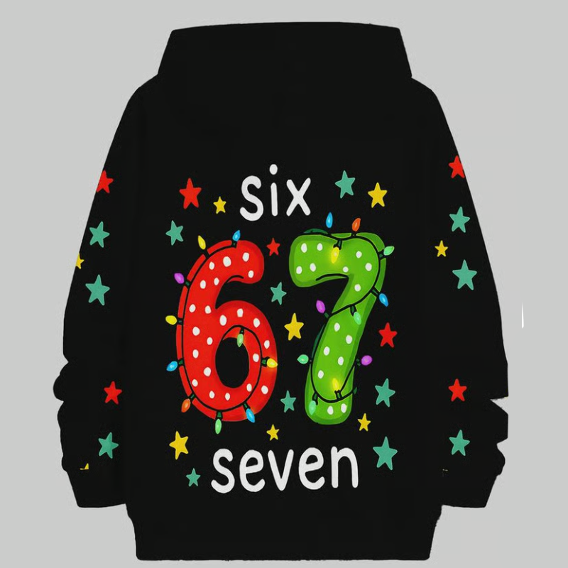 Kinder Weihnachts-Kapuzenpullover mit „67“ Grafik-Print