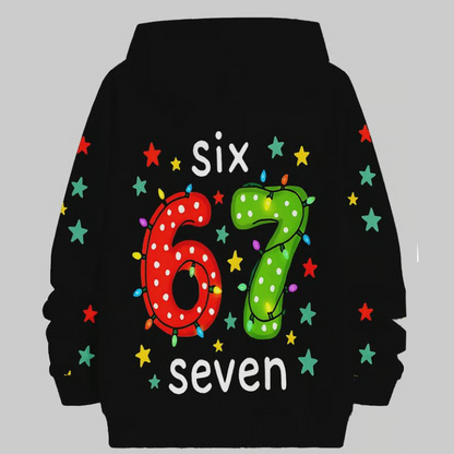 Kinder Weihnachts-Kapuzenpullover mit „67“ Grafik-Print