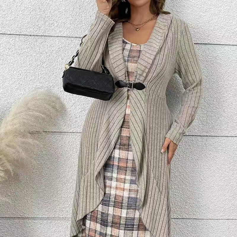 Women's Trendy Plaid Dress & Coat Two-Piece Set