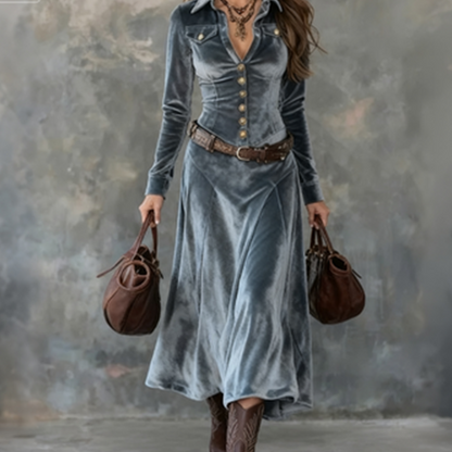 Damen Maxikleid aus Kunstsamt mit langen Ärmeln🔥Kostenloser Versand