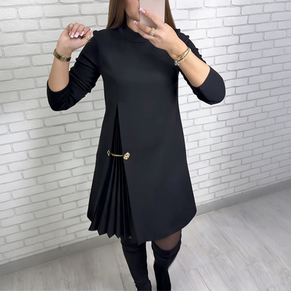 🎁Begrüßen Sie Weihnachten mit 50 % Rabatt💥Elegantes Langarmkleid mit Plissee-Einsätzen