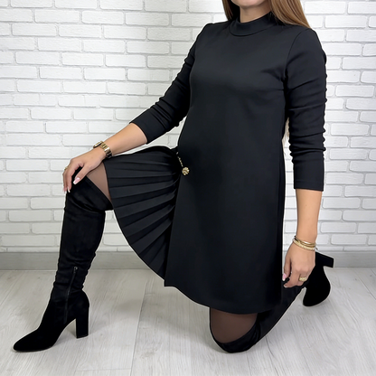 🎁Begrüßen Sie Weihnachten mit 50 % Rabatt💥Elegantes Langarmkleid mit Plissee-Einsätzen
