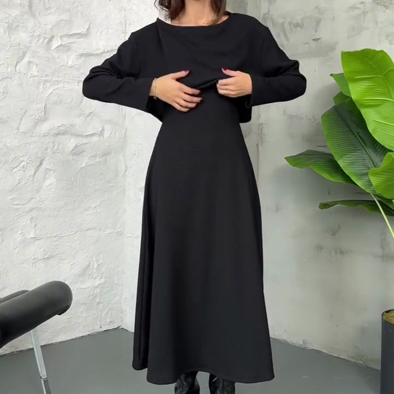 🔥Neuheiten Sonderangebot💃 2-teiliges Strick-Outfit für Damen: Midikleid mit Spaghettiträgern und bauchfreies Oberteil