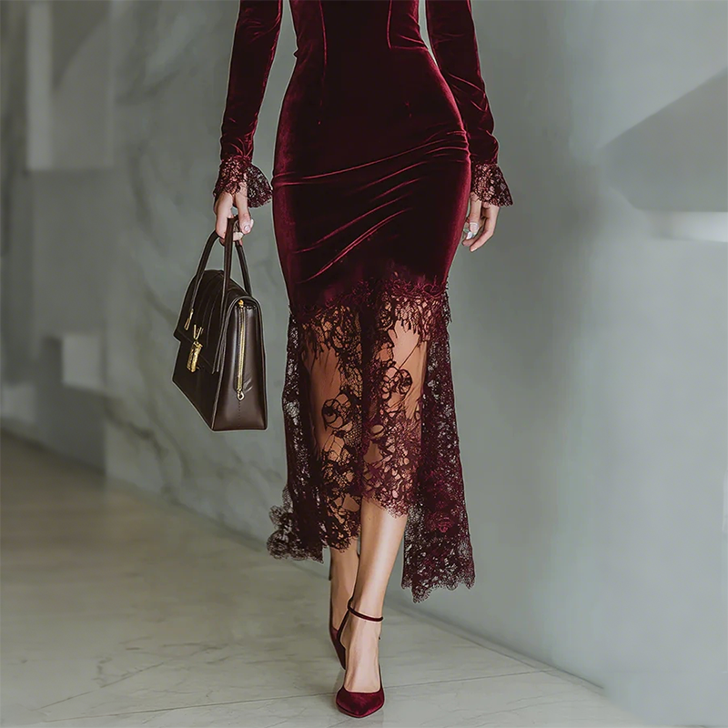 Women's Square Neck Lace Bodycon Dress