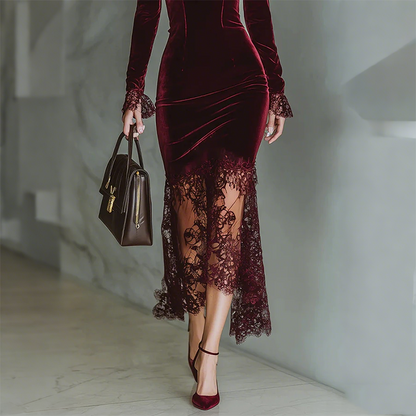 Women's Square Neck Lace Bodycon Dress